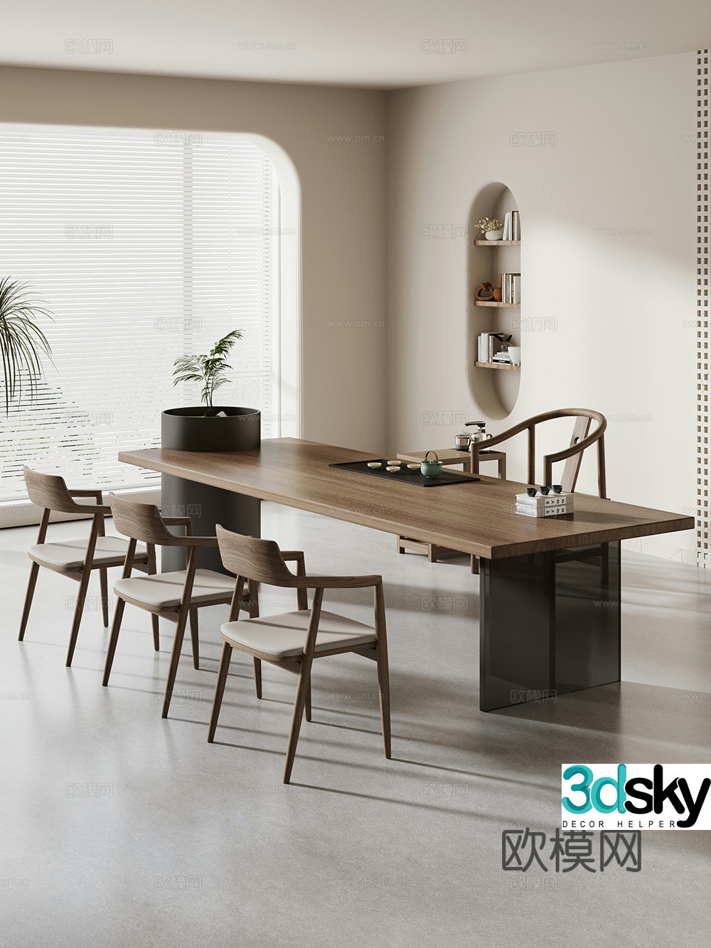 Creamy large plate table tea table and chair combination tea table tea table tea room tea table balcony tea table 3D model