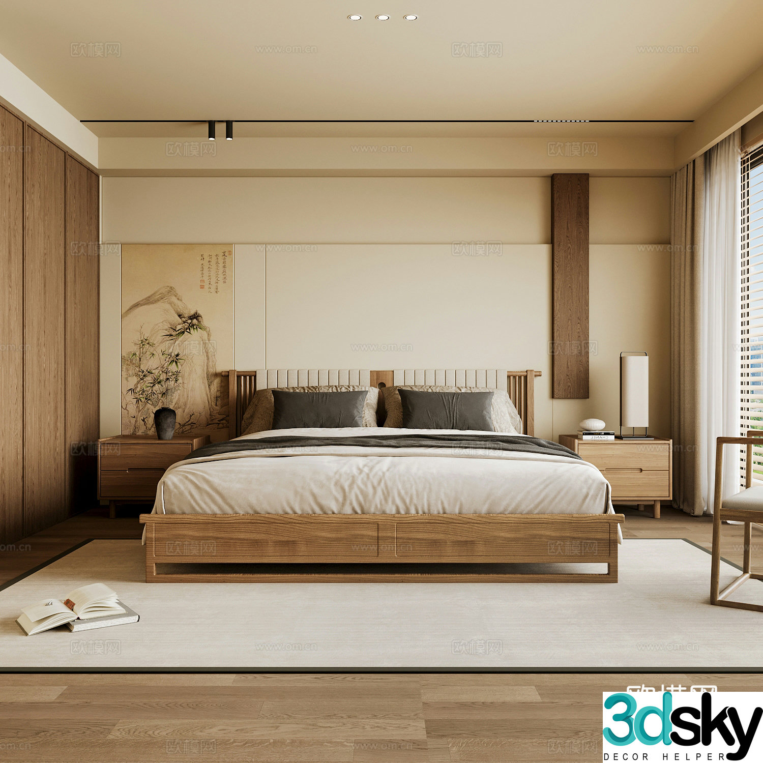New Chinese style home bedroom Song family aesthetic bedroom Song style bedroom New Chinese style double bed 3D model