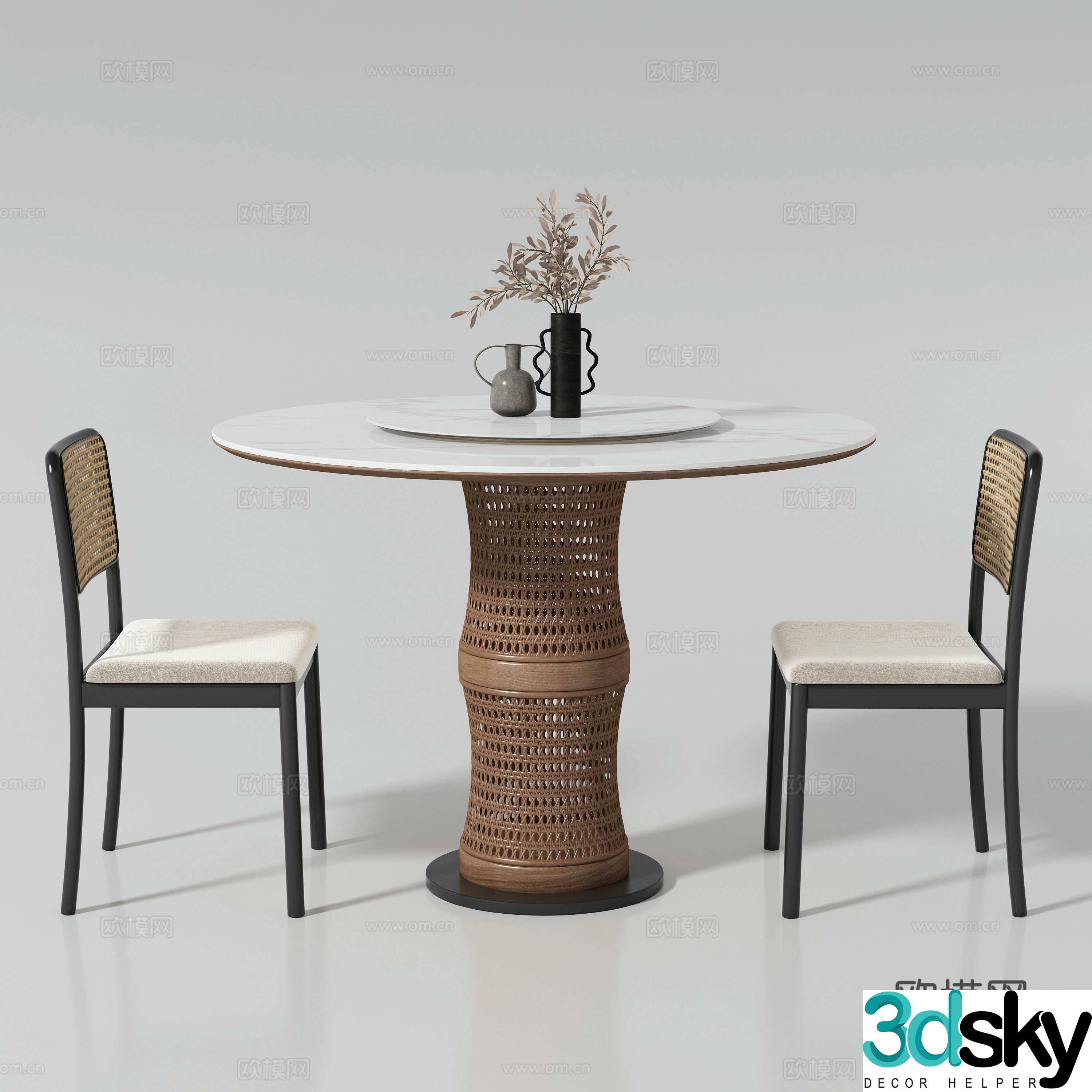 Medium style dining table and chair 3D model
