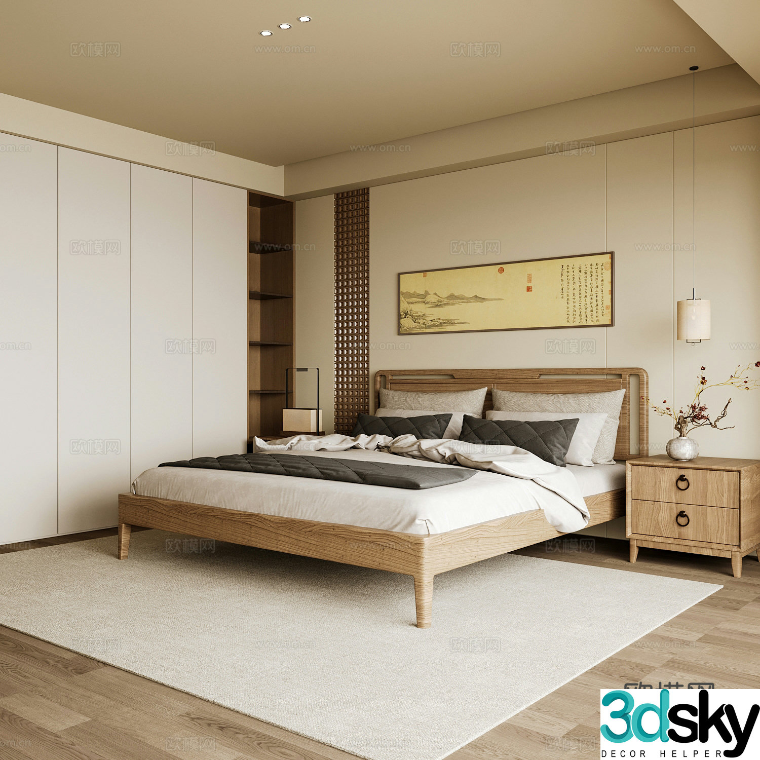 New Chinese style home bedroom Song family aesthetic bedroom Song style bedroom New Chinese style double bed New Chinese 3D model