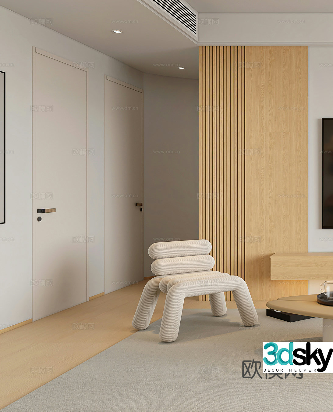 Modern leisure chair Simple single chair Side table Side table Cream style leisure chair 3d model