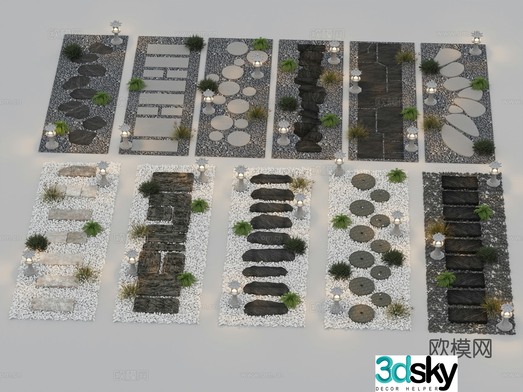 New Chinese modern landscape Chinese garden slab bluestone path courtyard slab gravel paving 3D model