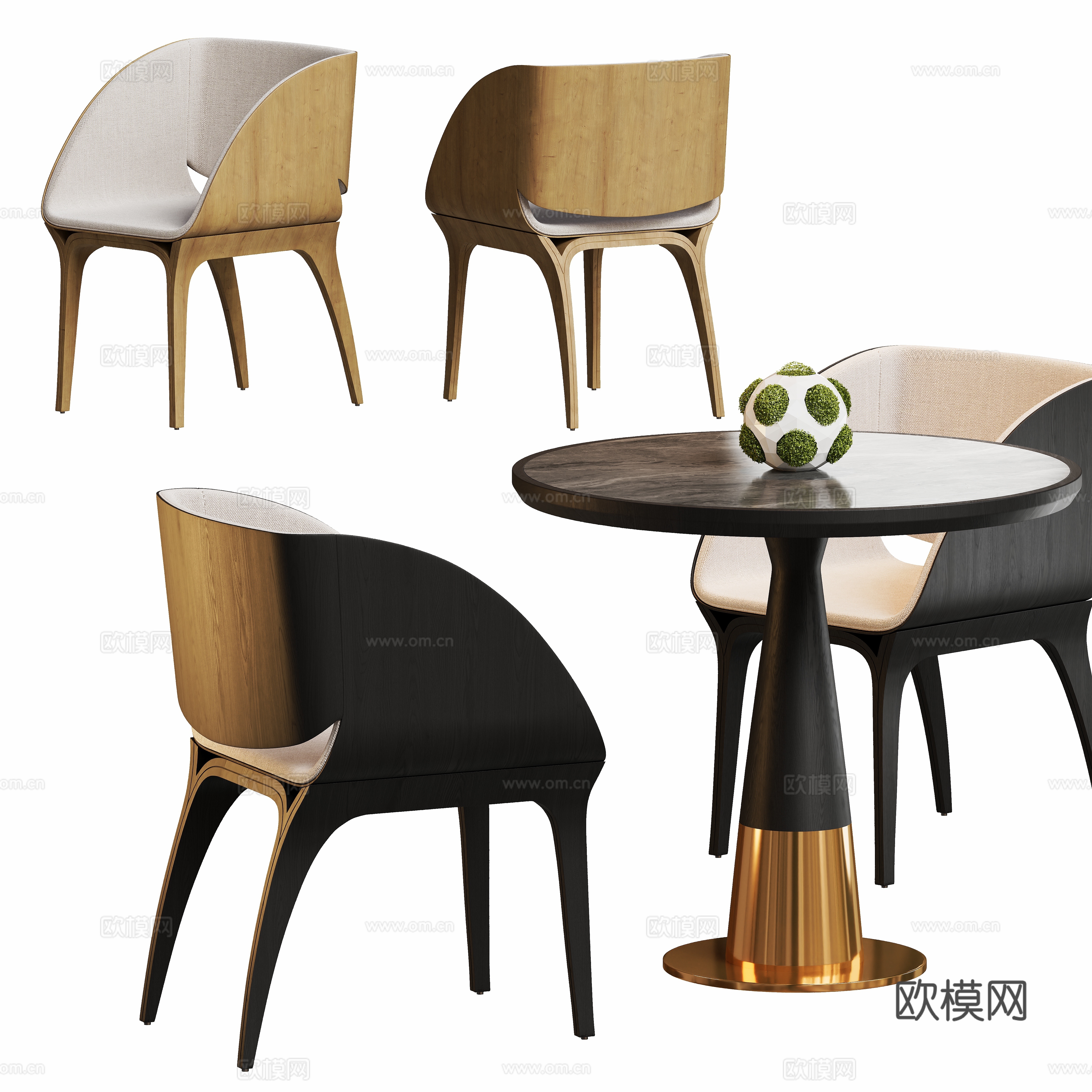 Modern casual table and chair combination 3D model