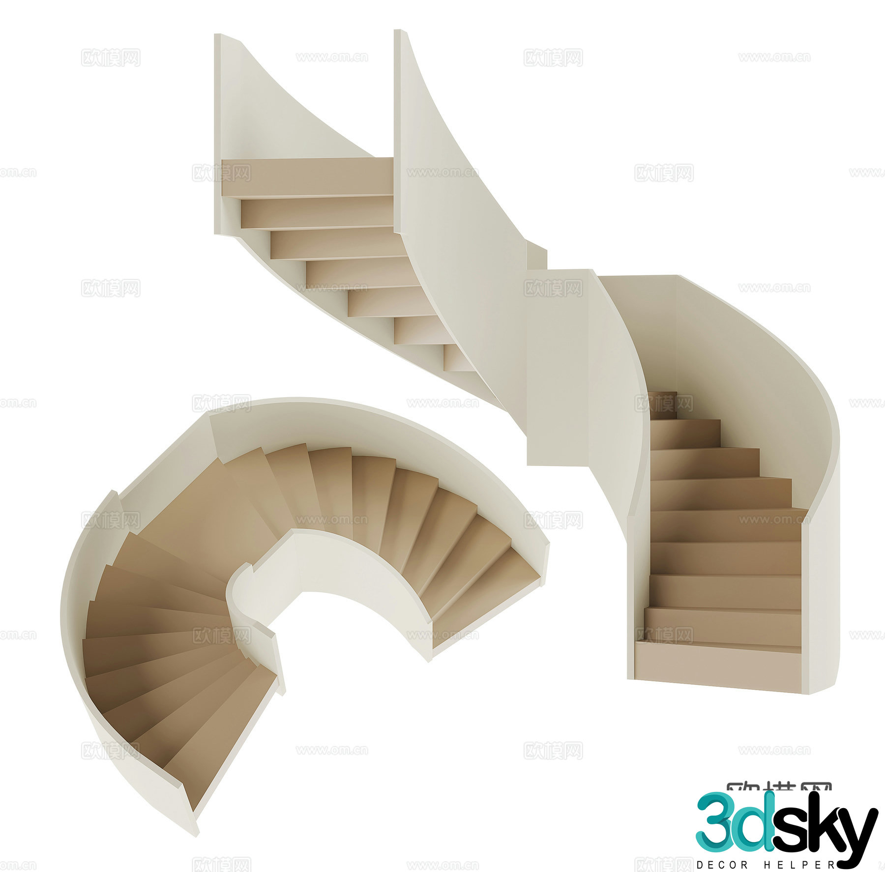 Modern curved staircase 3d model