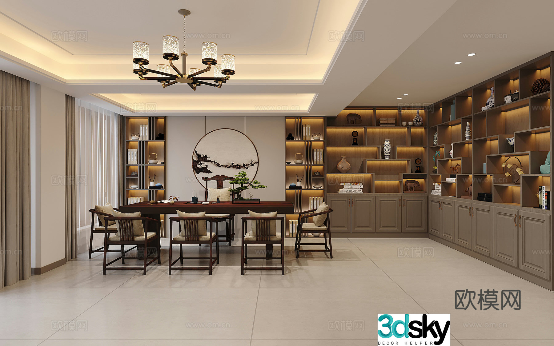 New Chinese style study room 3D model