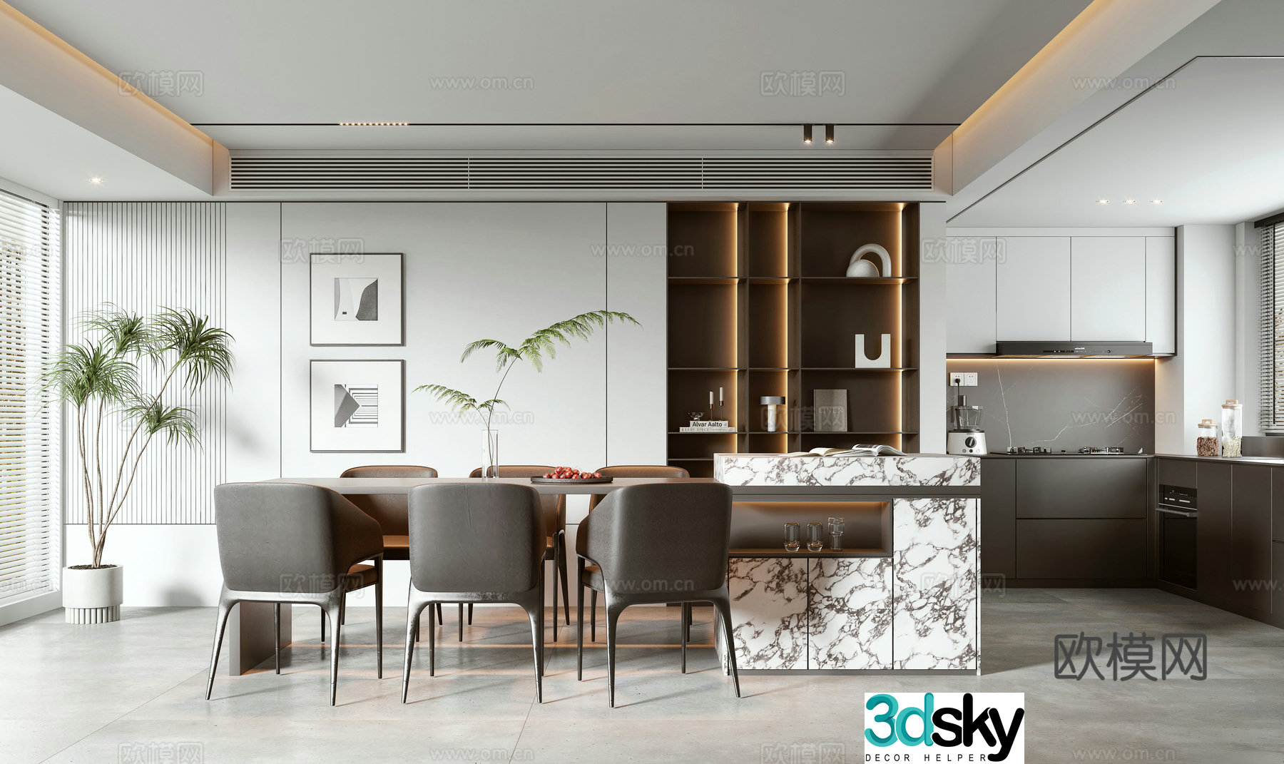 Modern light luxury restaurant 3D model