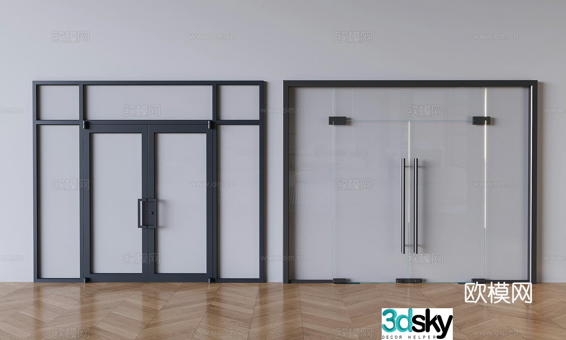 Shop glass swing door Office glass double opening door 3D model