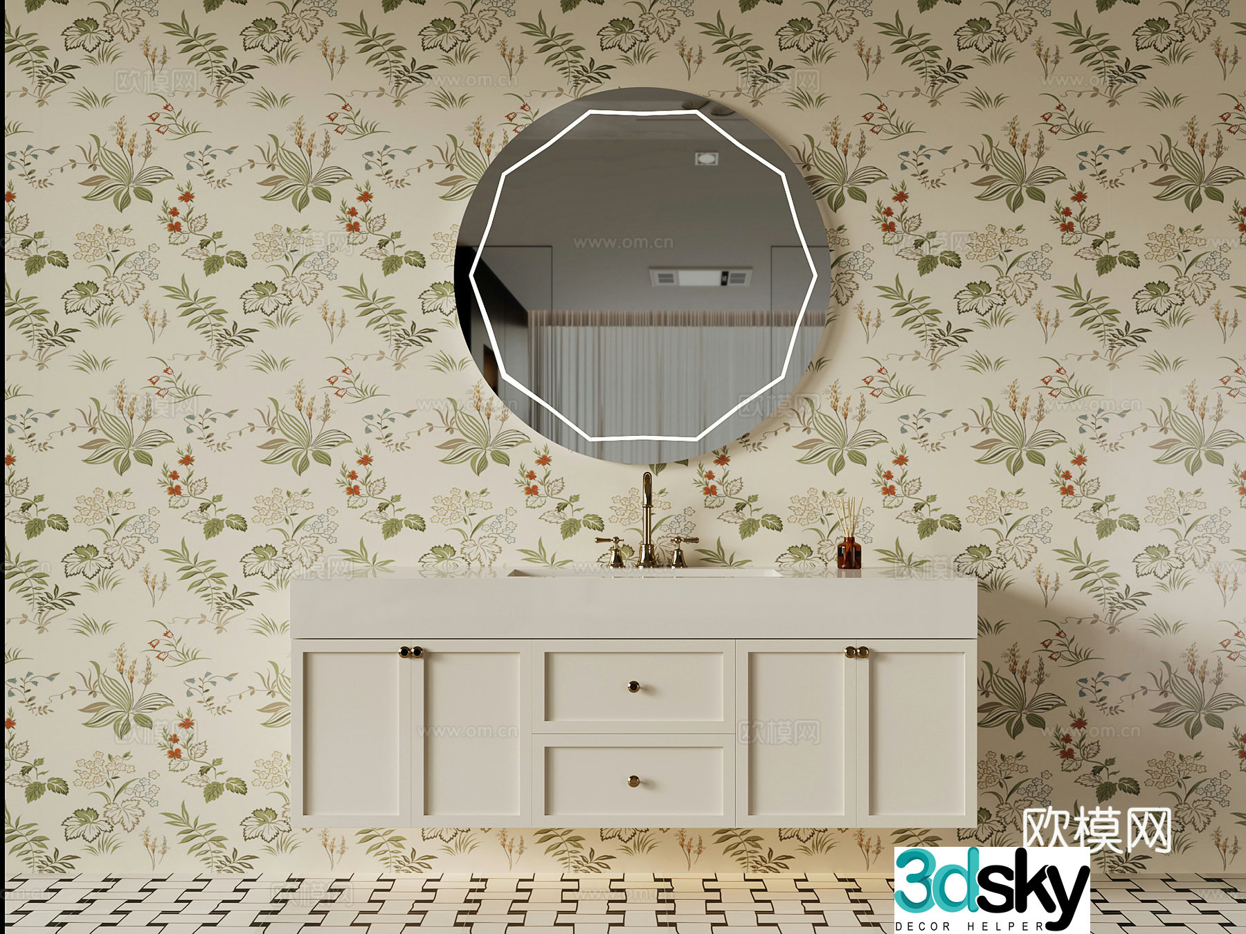 Bathroom cabinet French creamy bathroom cabinet bathroom cabinet sink 3d model