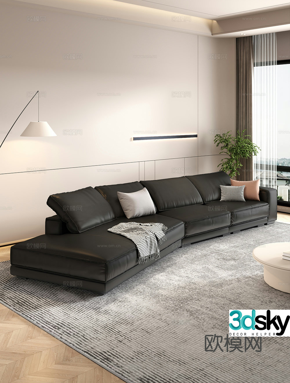 Creamy living room modern simple home living room sofa coffee table combination fabric sofa storage cabinet 3d model