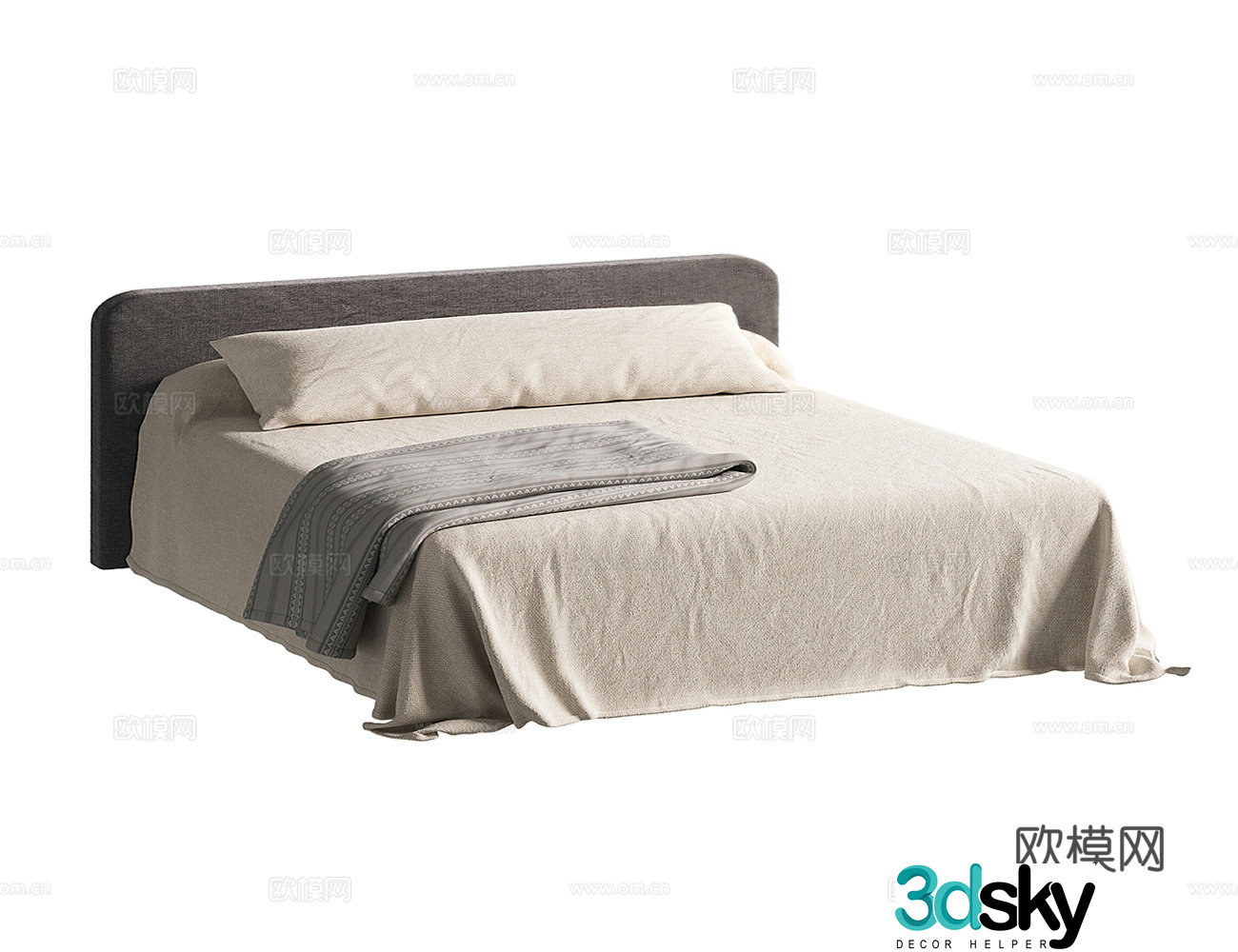 Wasabi Cream Double Bed 3D Model
