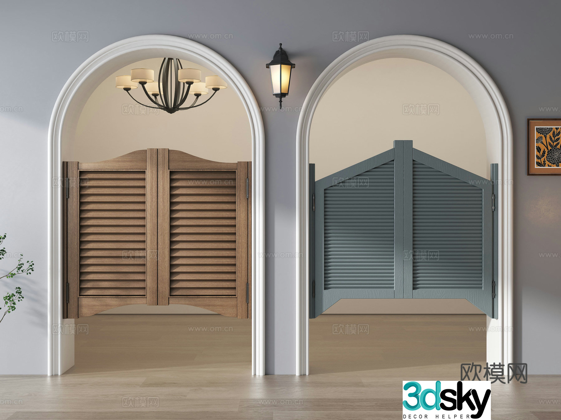 Mediterranean pastoral style denim door half waist door courtyard door fence door other door American half 3D model
