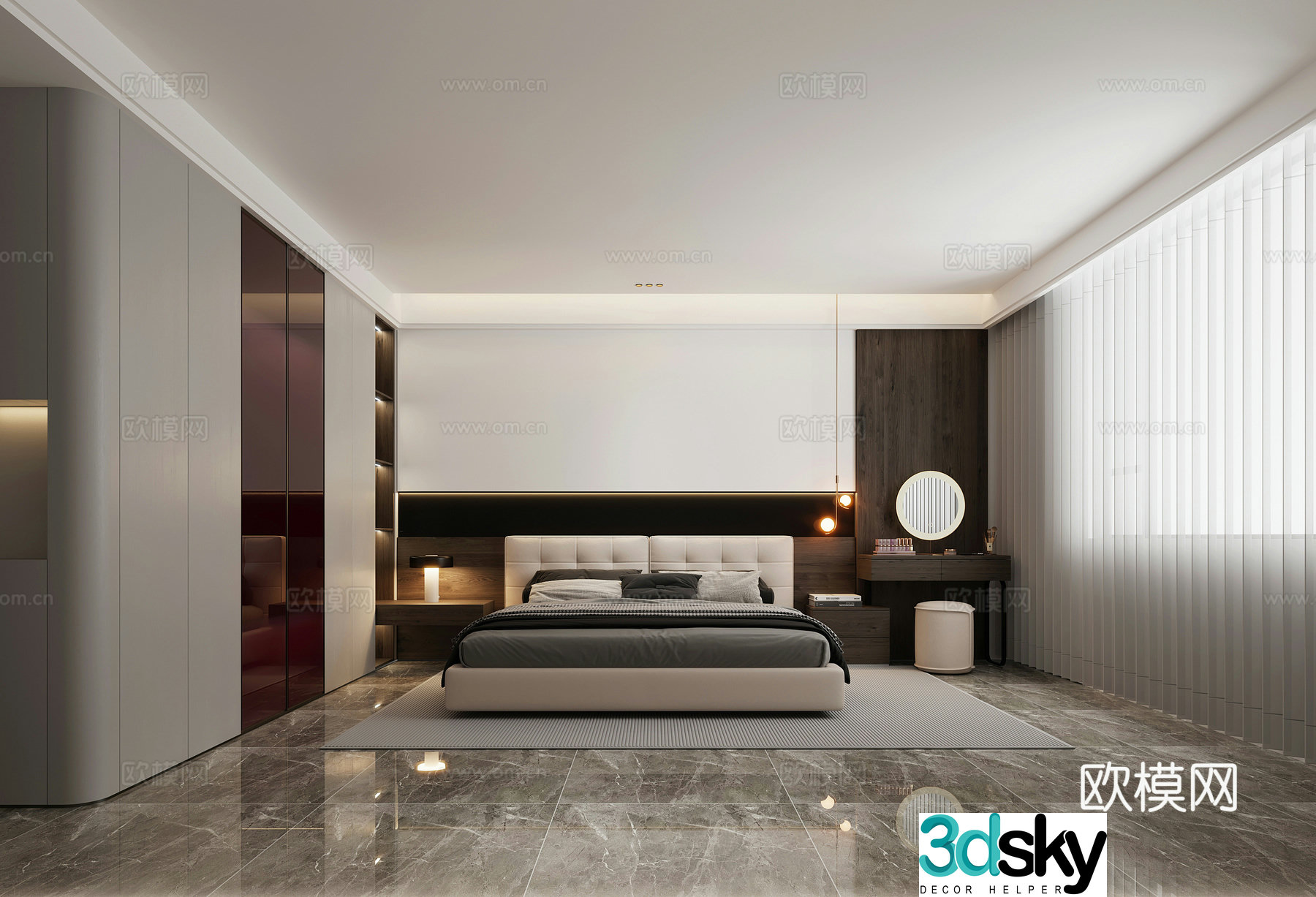 Modern light luxury Italian dark tone bedroom 3D model