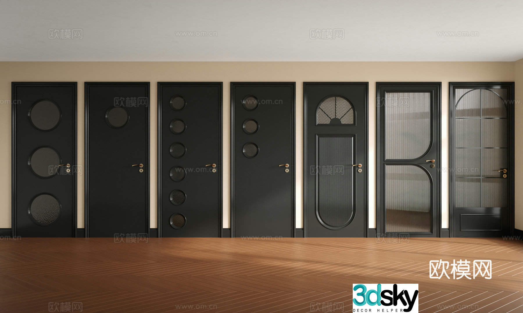 French glass door medieval windshield door medieval round hole shape door kitchen and bathroom glass door 3D model