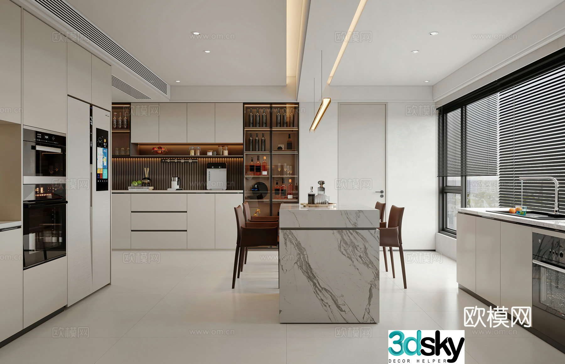 Modern restaurant island wine cabinet simple refrigerator modern living restaurant kitchen 3d model