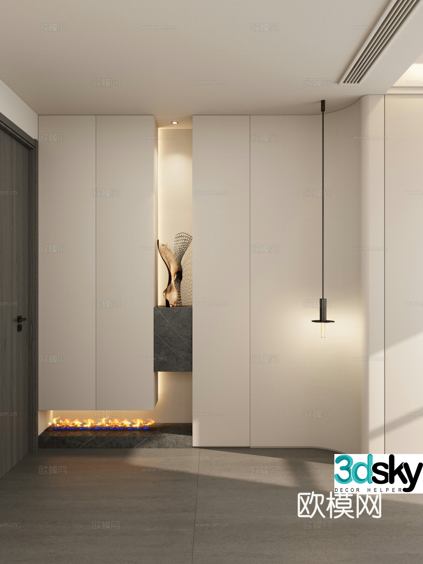 Italian style light luxury style arc shape chandeliers flame fireplace suspended ceiling 3d model
