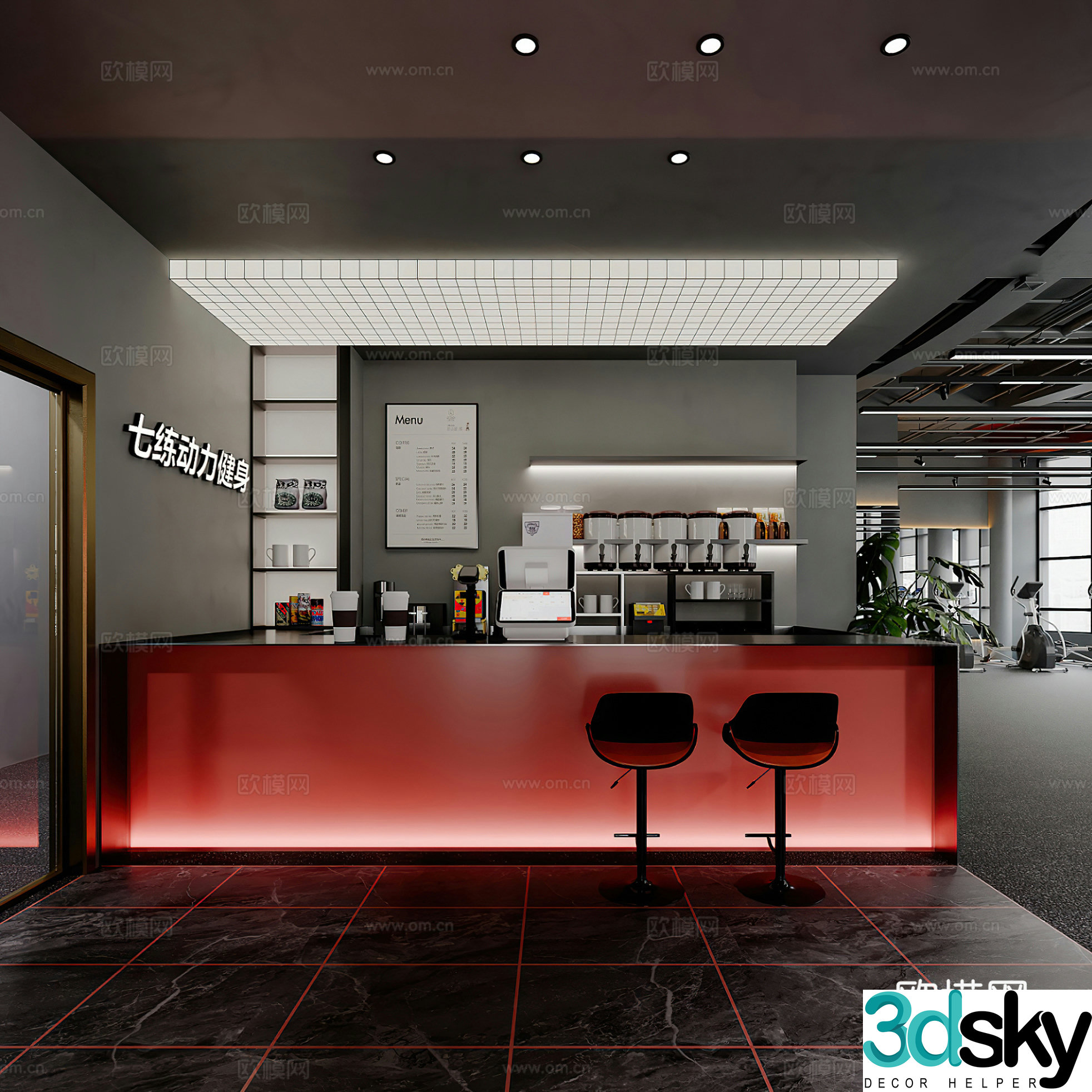 Modern water bar front desk cashier bartender bar bar industrial style cafe 3d model