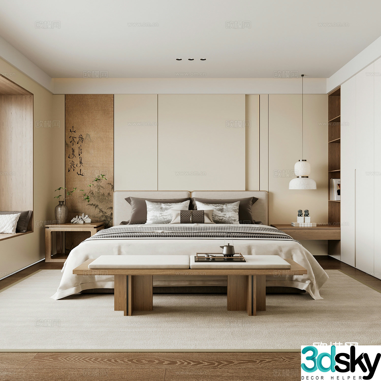New Chinese style home bedroom Song family aesthetic bedroom Song style bedroom New Chinese style double bed 3D model