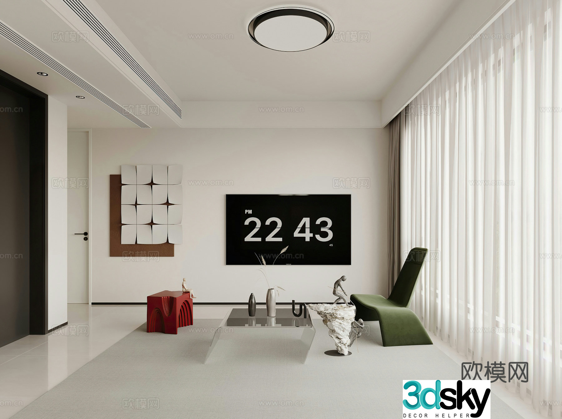 Modern living room TV background wall leisure chair side table corner table decoration decoration 3d model