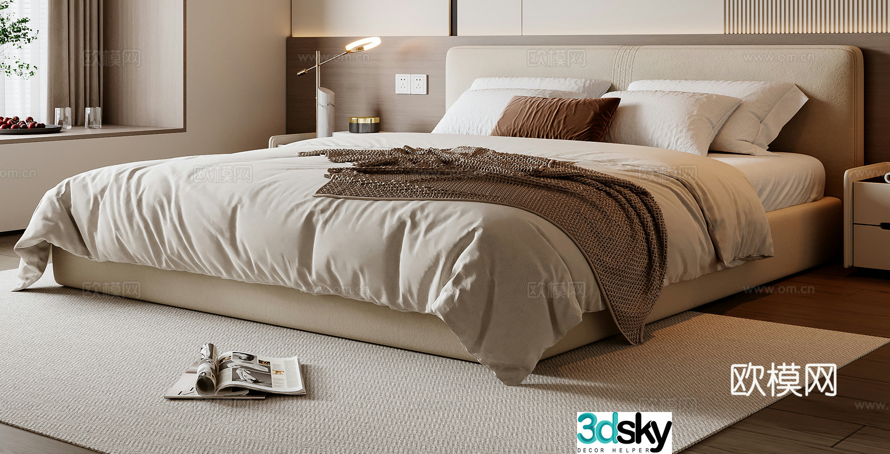 Modern double bed 3d model