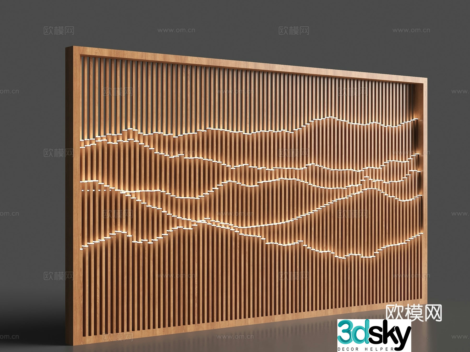 New Chinese style grille background wall landscape grille landscape grille background wall corrugated grille landscape wall 3D model