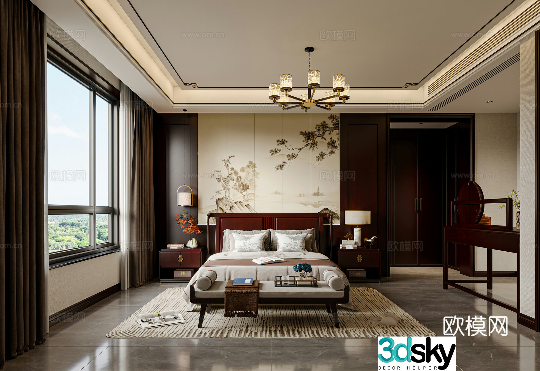 New Chinese bedroom 3D model