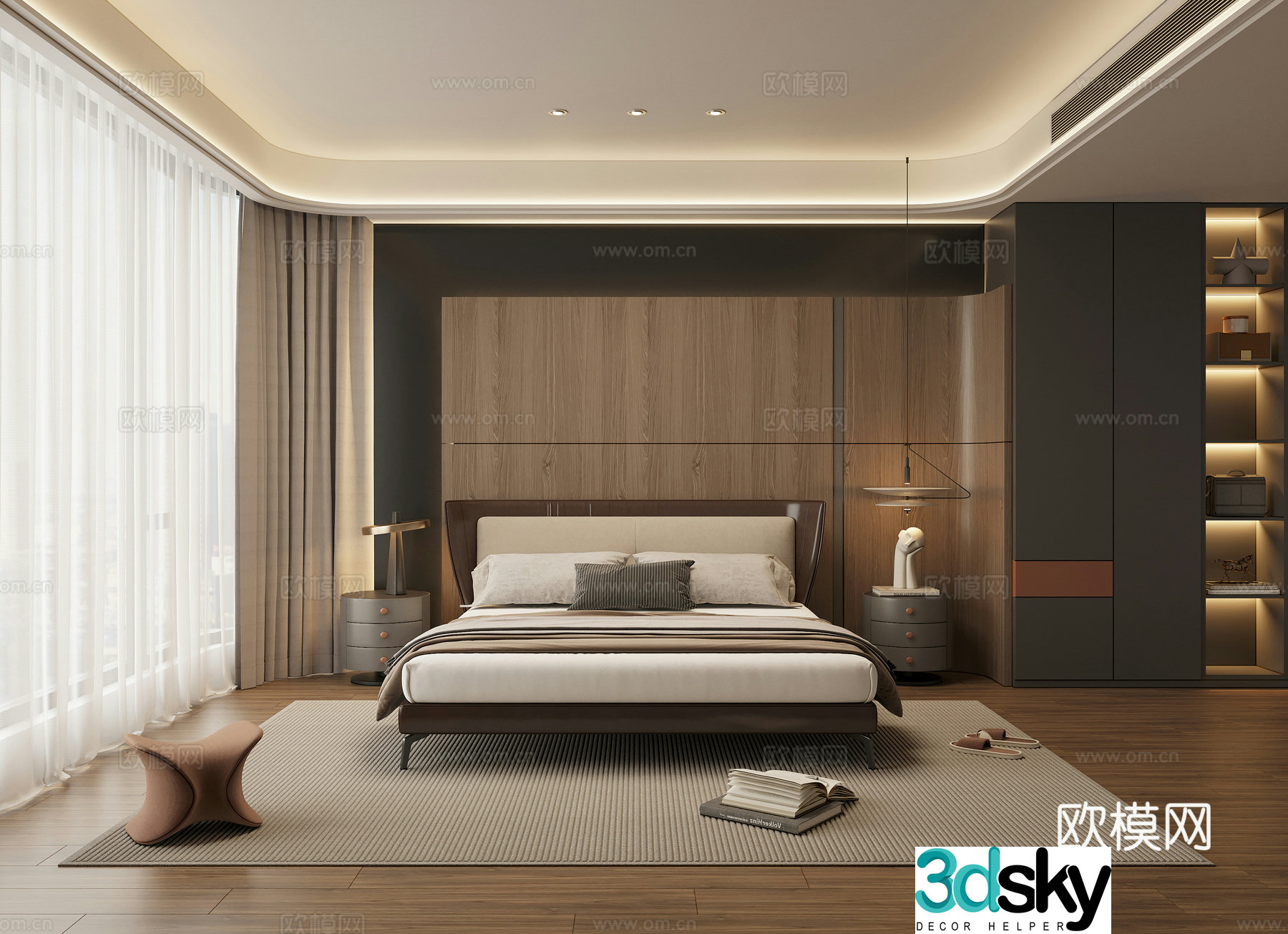 Modern premium gray bedroom 3d model