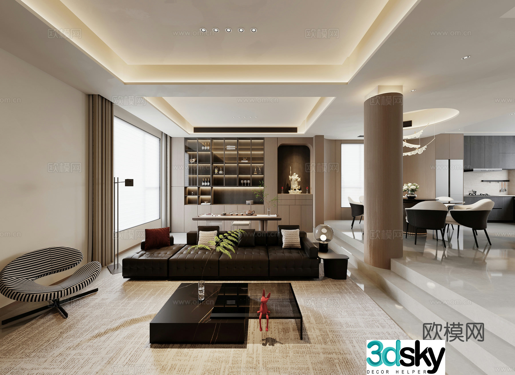 Modern Italian villa living and dining kitchen 3d model