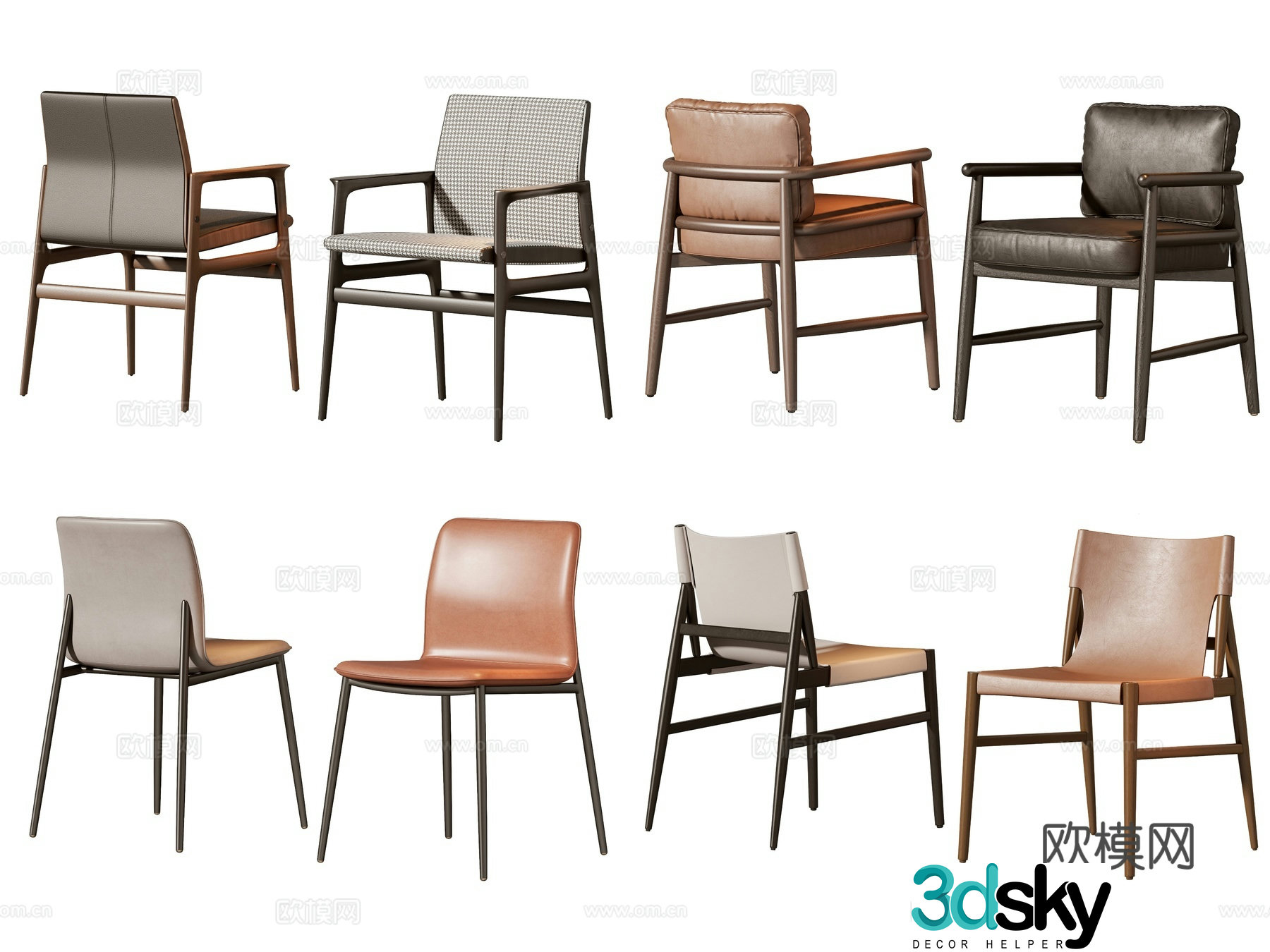 New Chinese style single chair dining chair 3D model