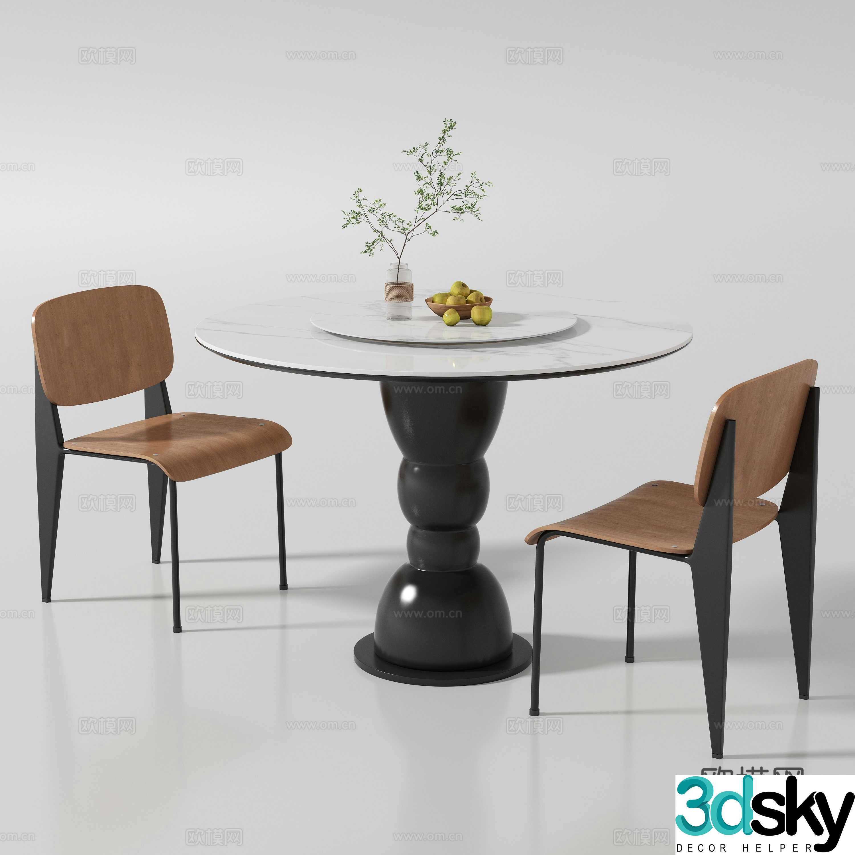 Modern medieval dining table and chair 3D model