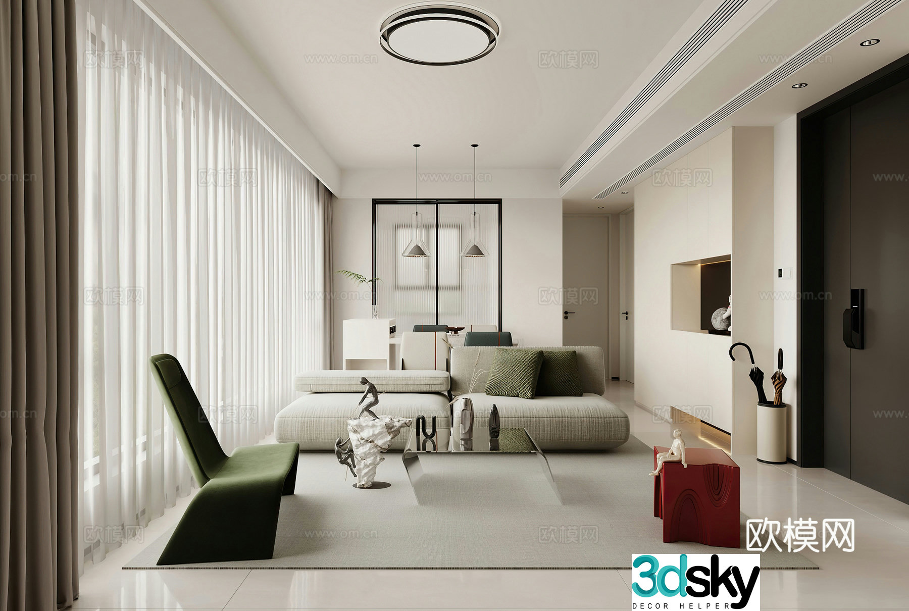 Modern living and dining room combination sofa dining table simple modern living room leisure chair wine cabinet 3d model