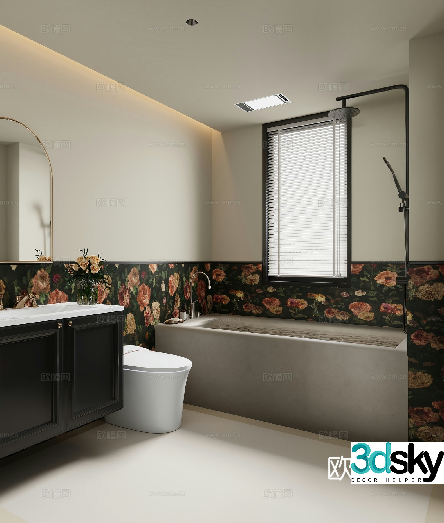 French cream style minimalist style bathroom 3d model