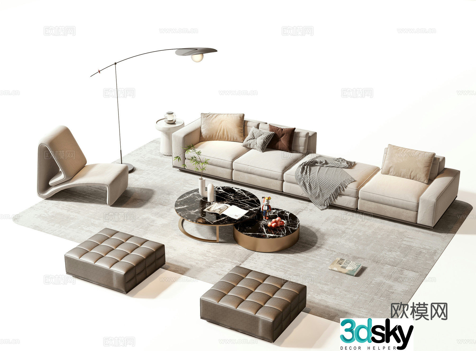 Modern sofa coffee table set 3d model