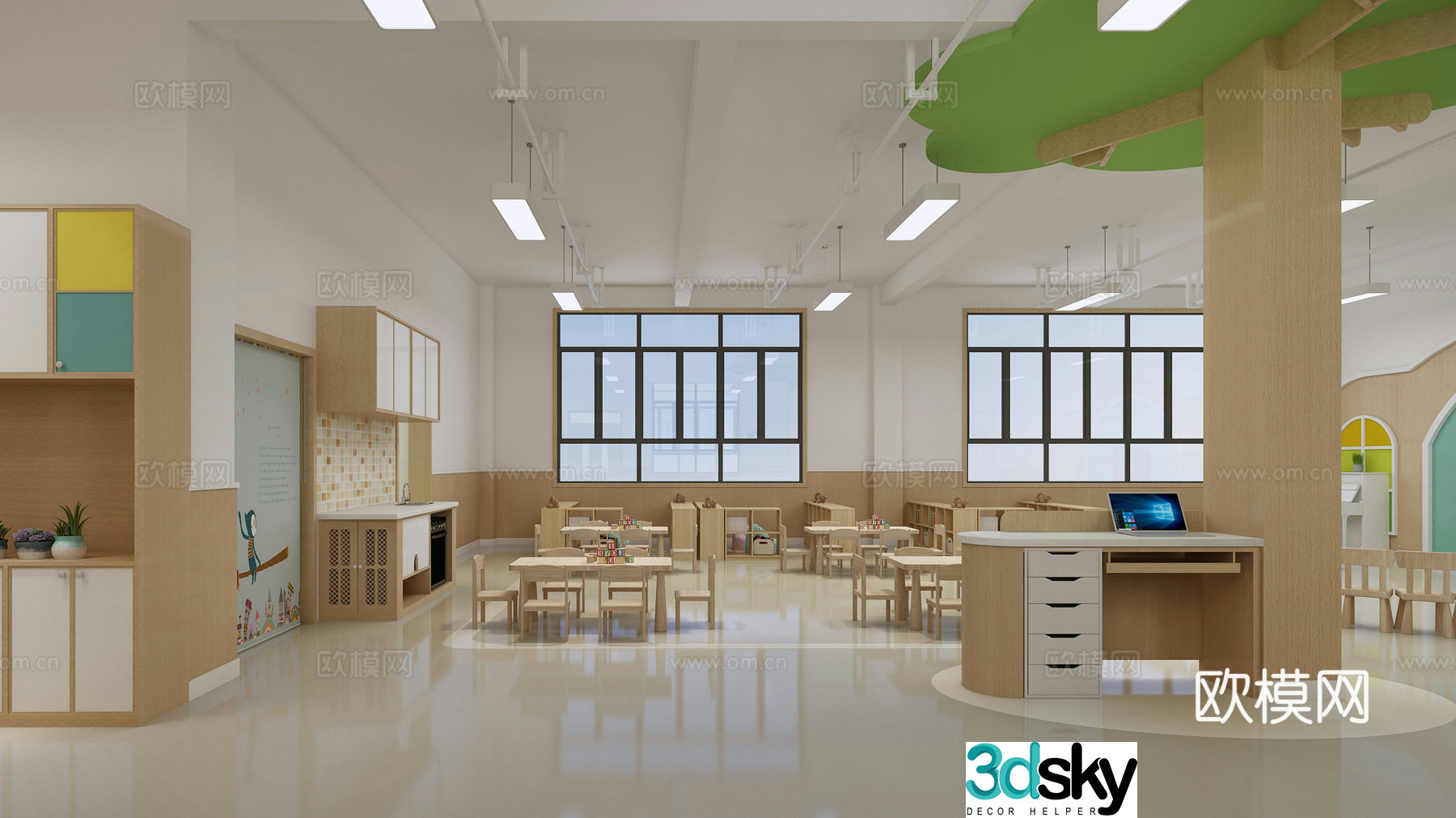 Kindergarten activity room Kindergarten classroom Kindergarten cloakroom 3D model