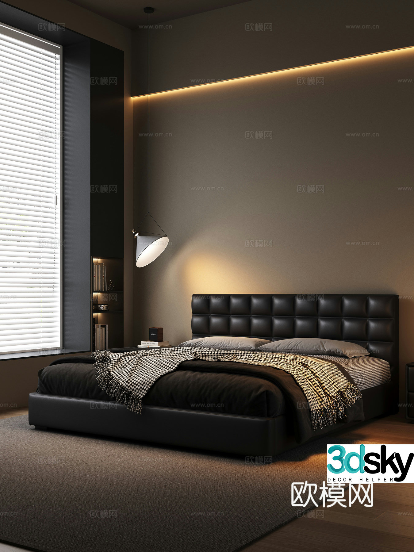 Italian minimalist bedroom double bed 3d model