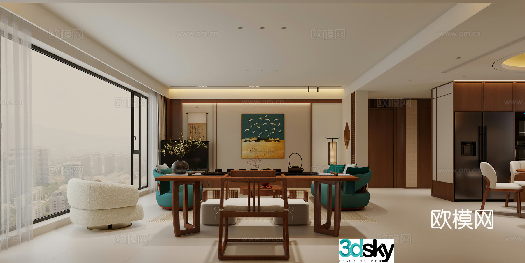 New Chinese style Song style aesthetics Living and dining room 3D model