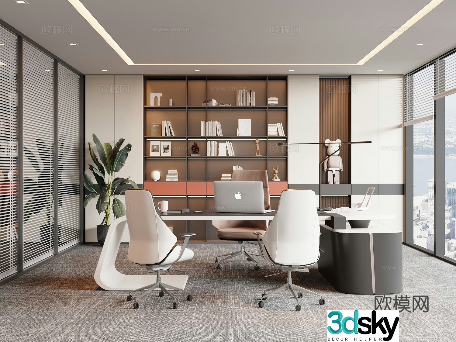 Modern Italian manager office Chairman office Bookcase Office Desk Chair 3D model
