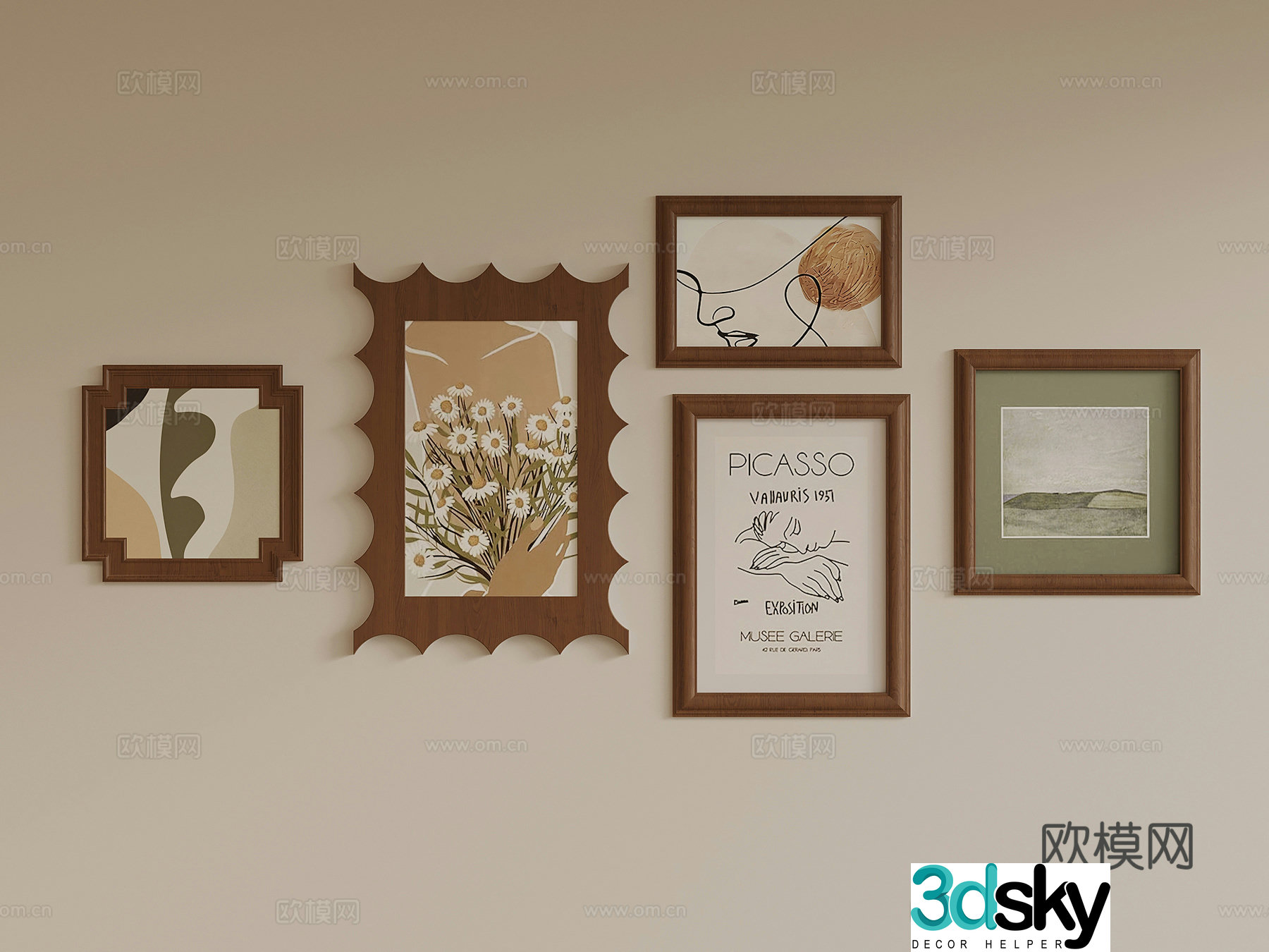 French medieval style decorative paintings hanging painting combination 3D model