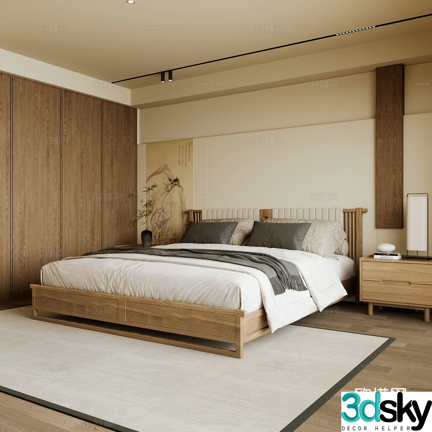 New Chinese style home bedroom Song family aesthetic bedroom Song style bedroom New Chinese style double bed 3D model