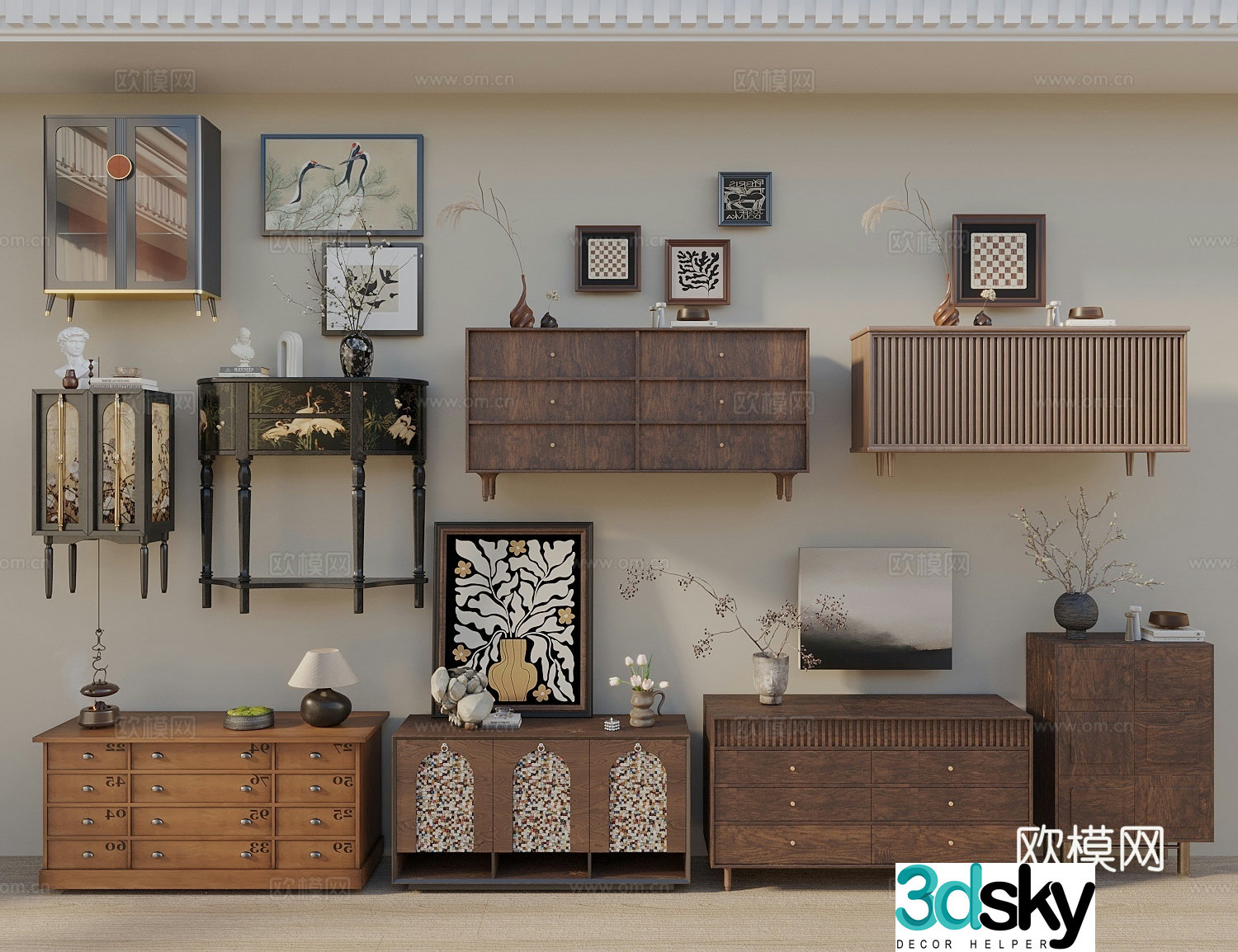 Middle Ages of Wasabi Wind Entrance Cabinet Chest of Cabinet End View Decoration Cabinet 3D Model
