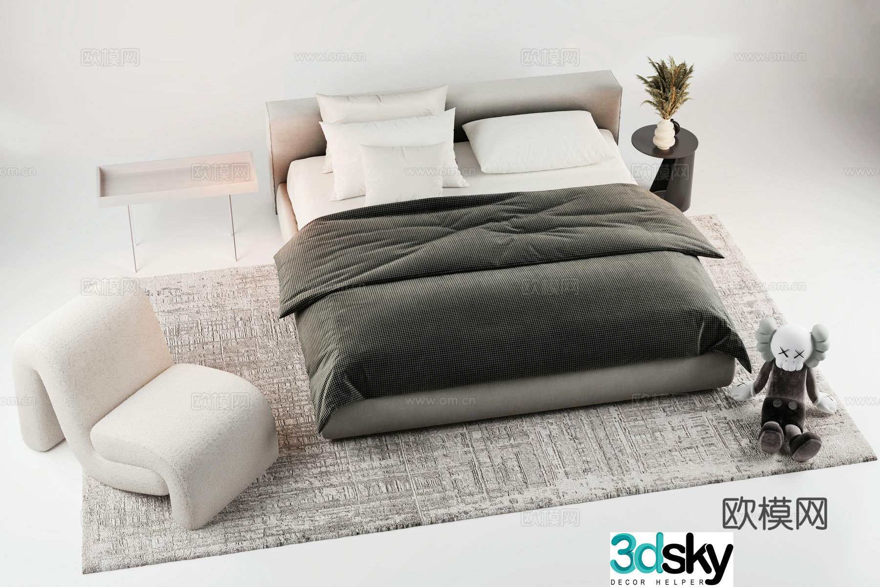 Double bed Master bedroom Single bed Bedroom 3d model