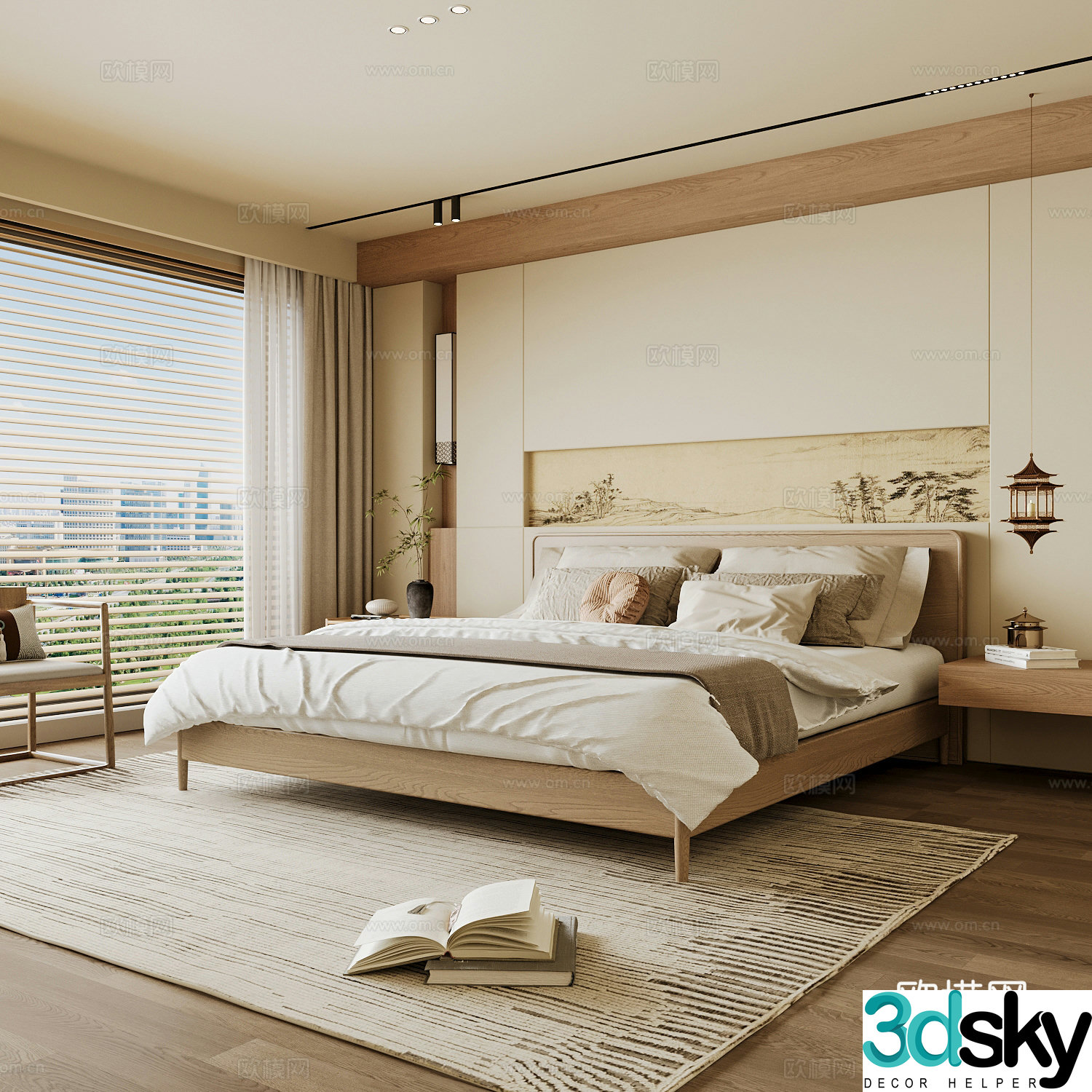 New Chinese style home bedroom Song family aesthetic bedroom Song style bedroom New Chinese style double bed New Chinese 3D model