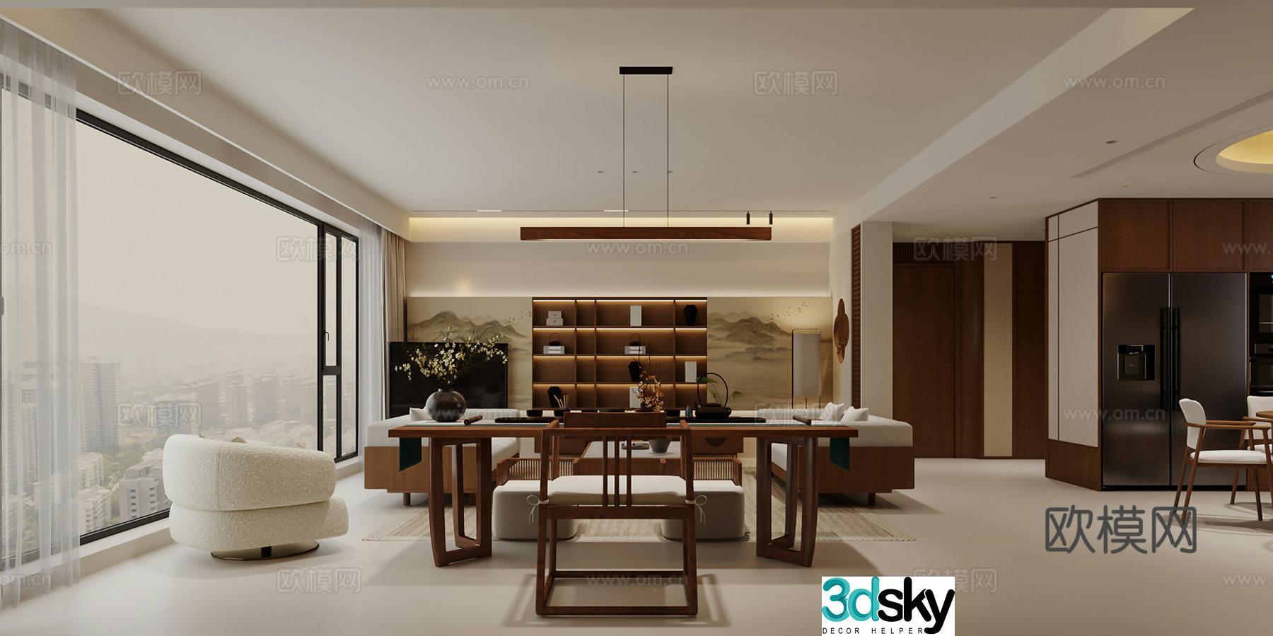 New Chinese style Song style aesthetics Living and dining room 3D model