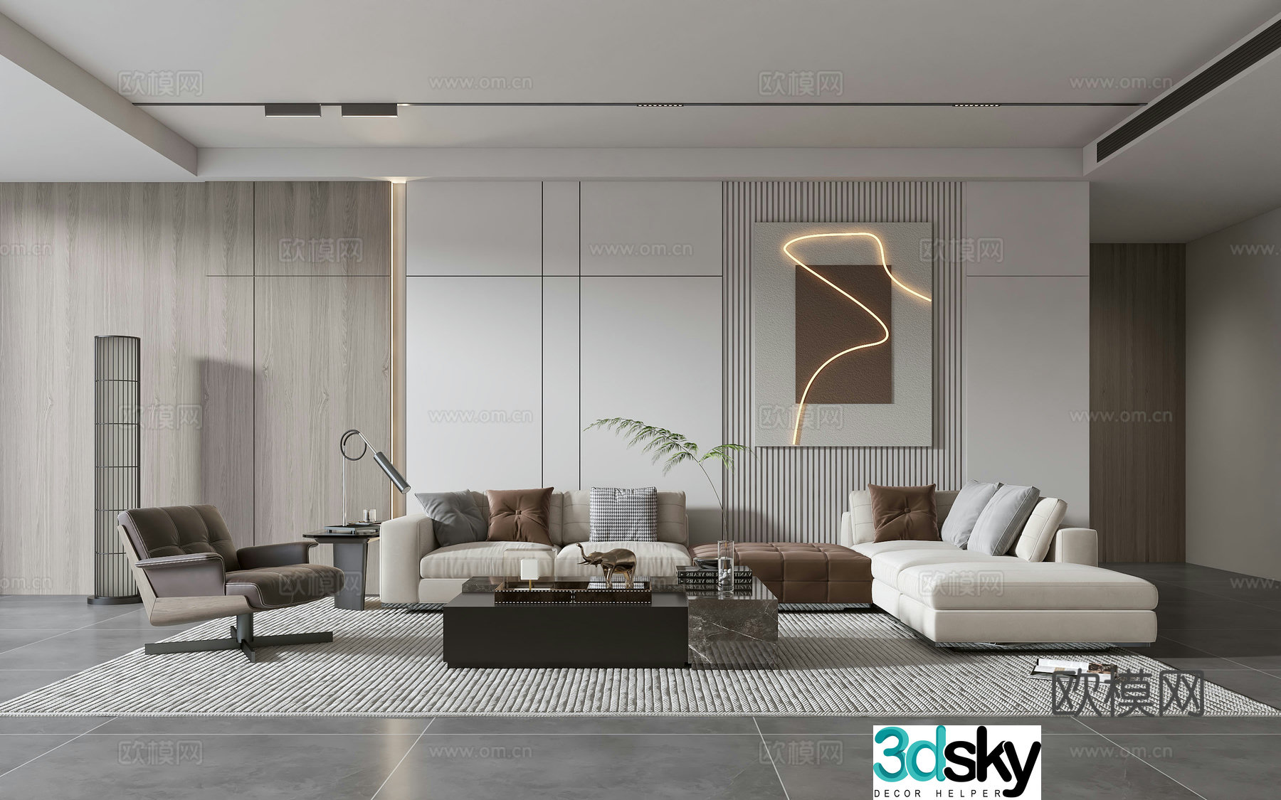 Modern living room modern sofa coffee table combination modern background wall 3d model