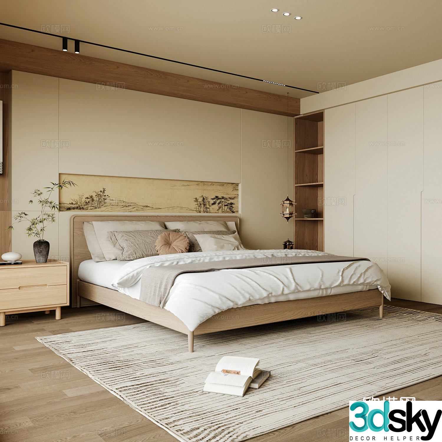 New Chinese style home bedroom Song family aesthetic bedroom Song style bedroom New Chinese style double bed 3D model