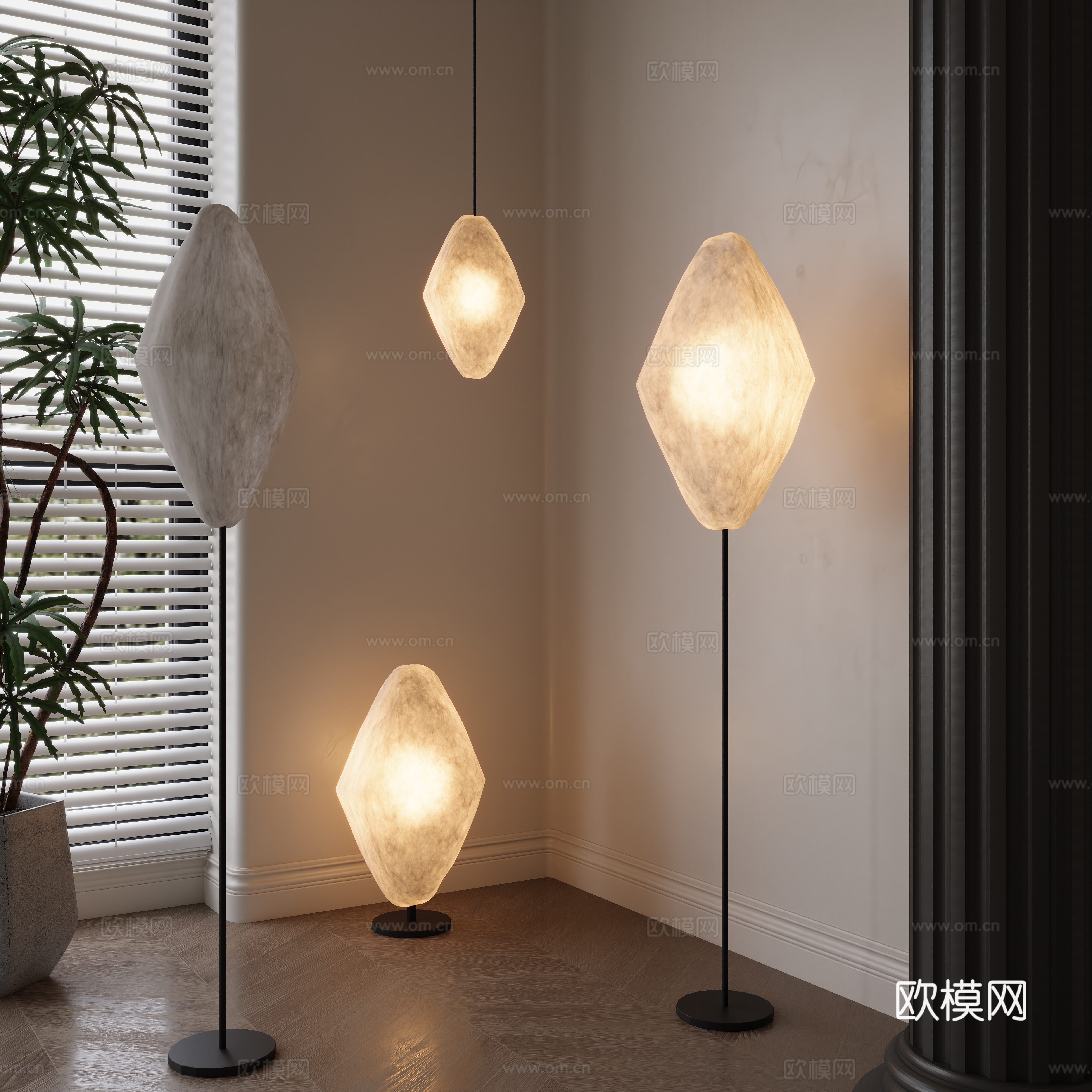 Modern art floor lamp table lamp combination 3D model