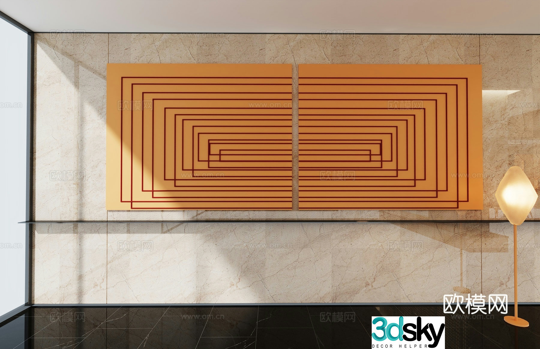 Modern art line geometric hanging painting 3d model