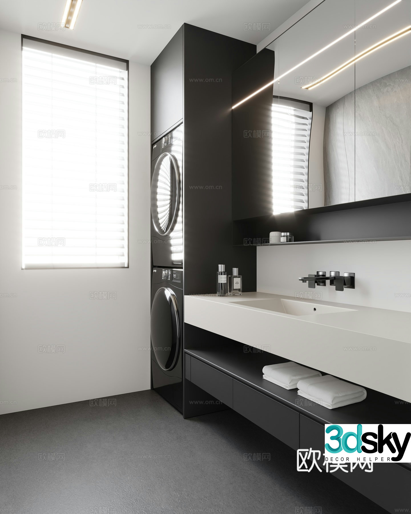 Modern black white and gray bathroom 3d model