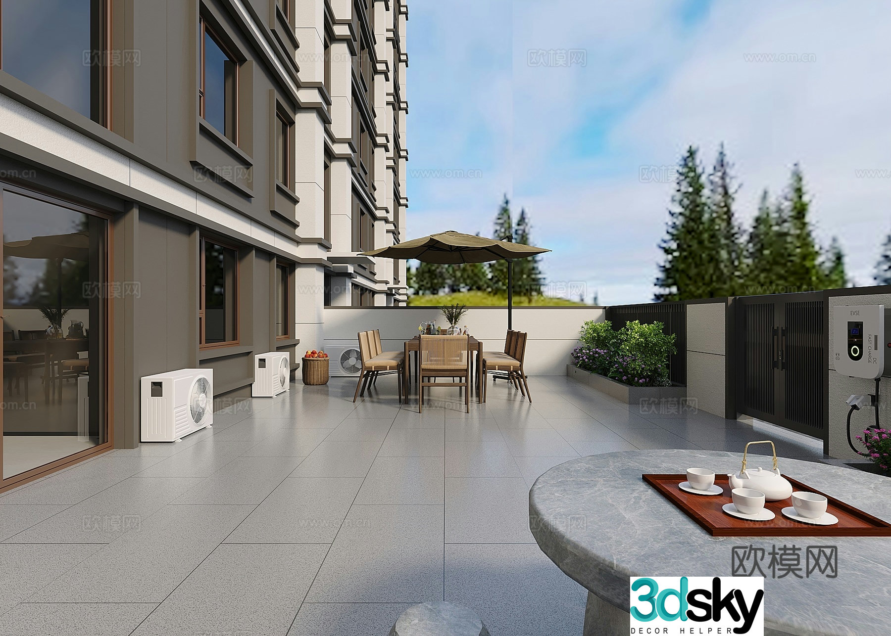 Modern garden balcony courtyard 3d model