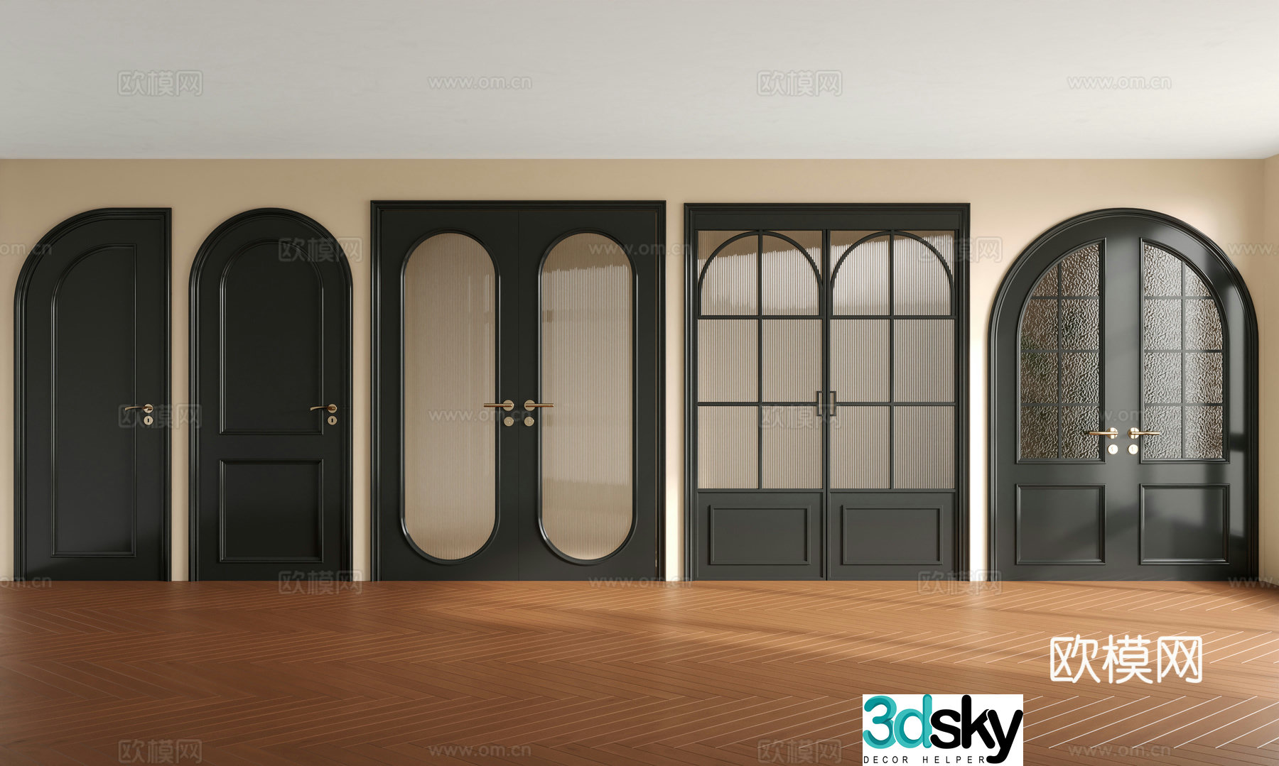 French double-opening doors medieval style double-opening doors double-opening glass doors French arc-shaped doors 3D model