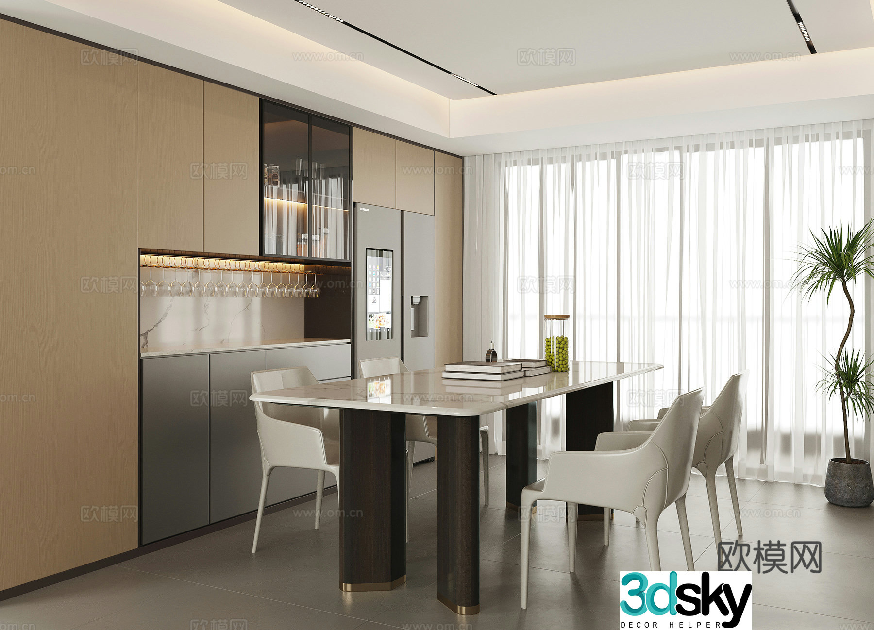 Modern home restaurant dining chair dining table wine cabinet sideboard dining table chair combination jewelry 3D model